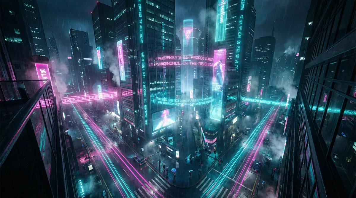 国产精品 竖屏短剧平台首页背景 - 赛博朋克都市夜景